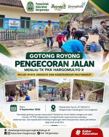 GOTONG ROYONG PENGECORAN JALAN MENUJU TK PKK HARGOMULYO II, WUJUD NYATA SWADAYA MASYARAKAT